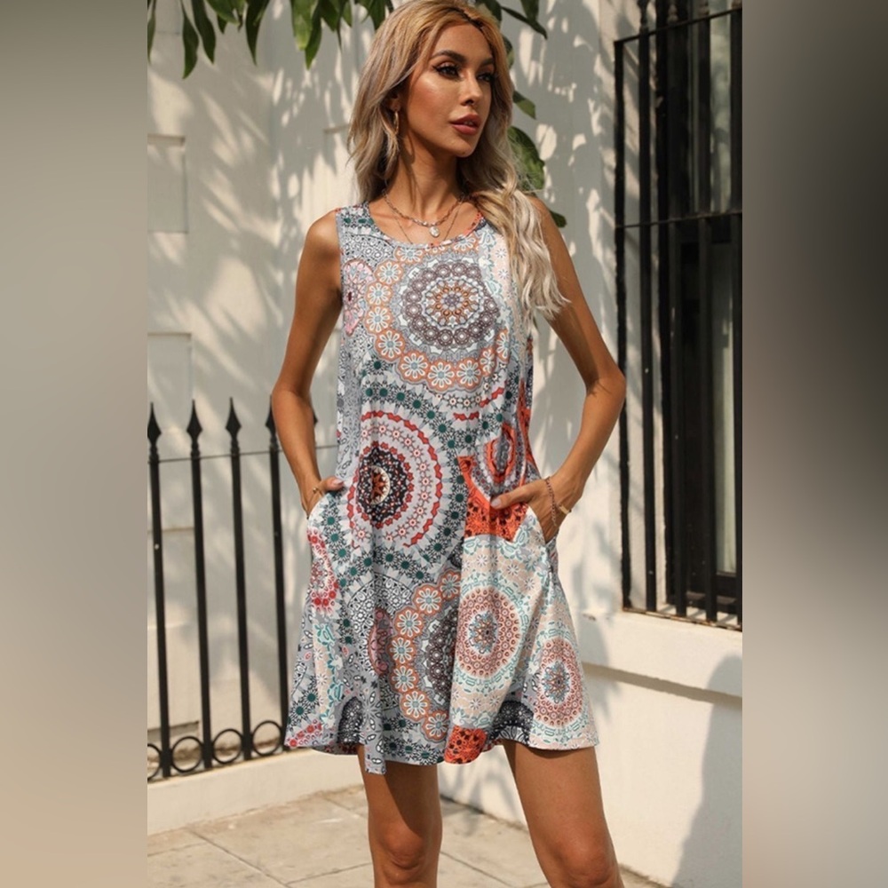 Nwot Fun Bright Geometric Pattern Tank Dress With… - image 2